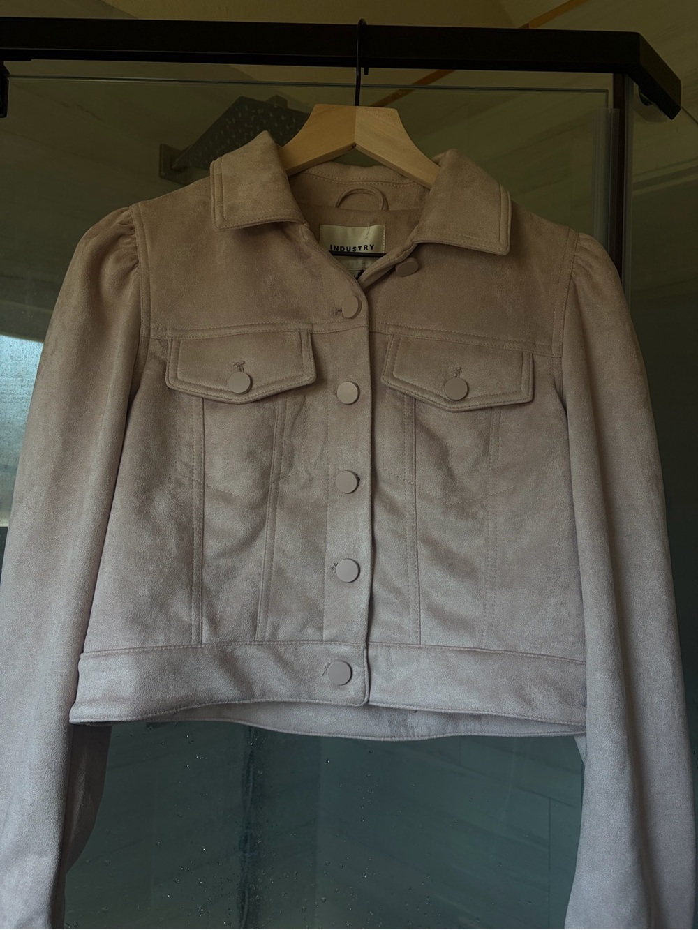 Suede-like Blush Pink Button-Front Jacket